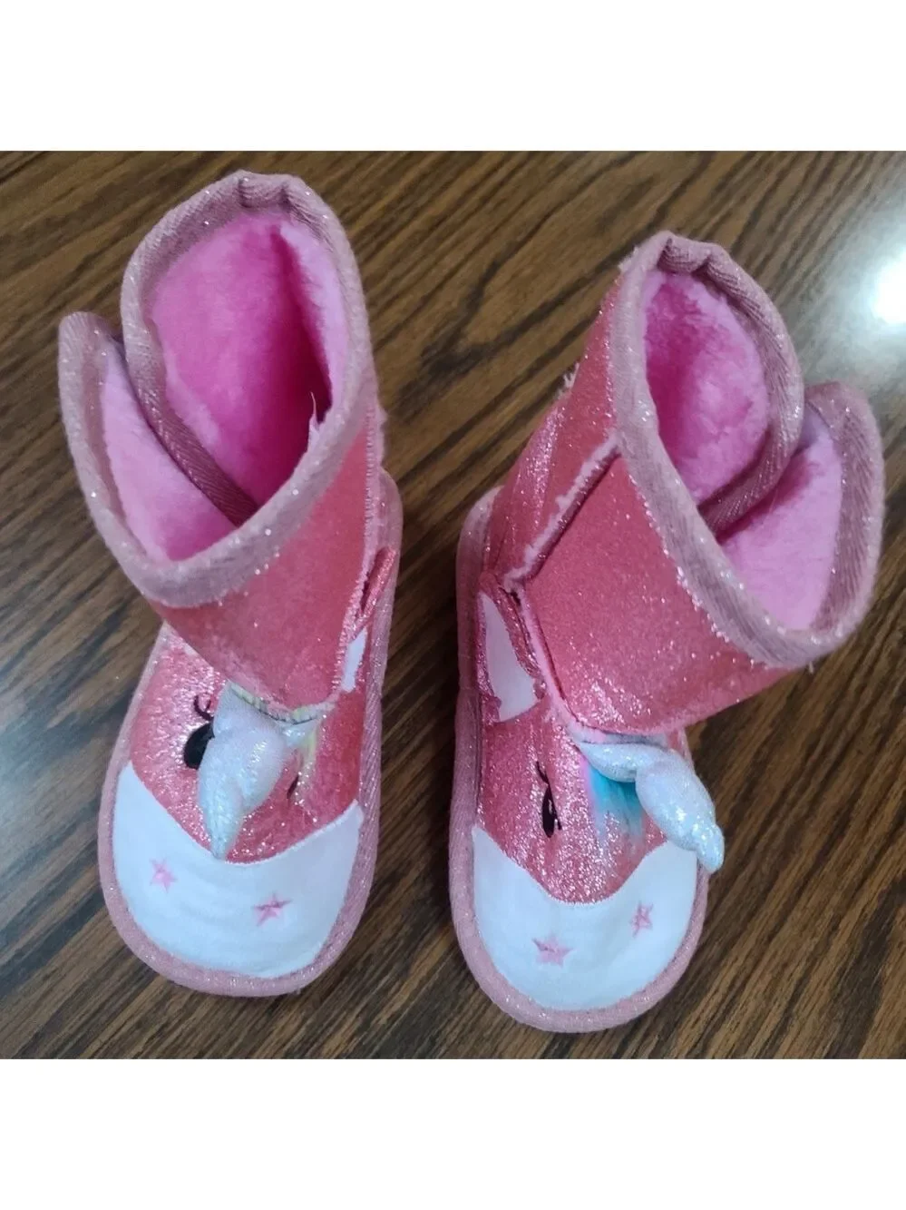 Toddler Pink Sparkle Unicorn Slippers/Boots (Indoors) S